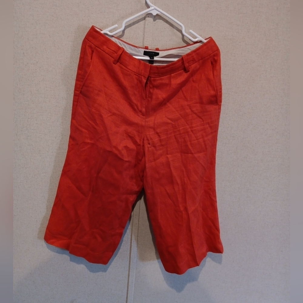 J.Crew Womens Size 8 Gazebo Wide Leg Crop High Rise Linen Pants Orange